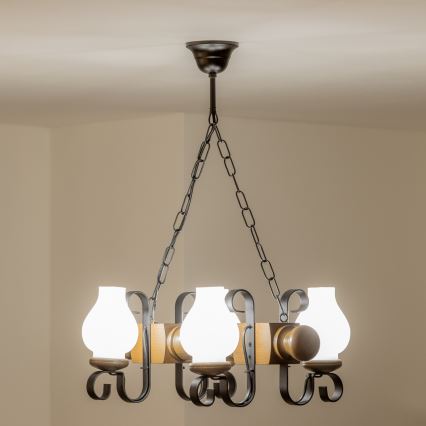 Brilagi - Lampadario a sospensione con catena RUSTIC 4xE14/40W/230V faggio/noce