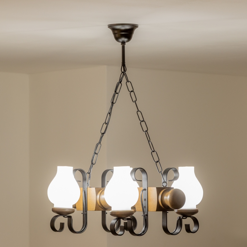 Brilagi - Lampadario a sospensione con catena RUSTIC 4xE14/40W/230V faggio/noce