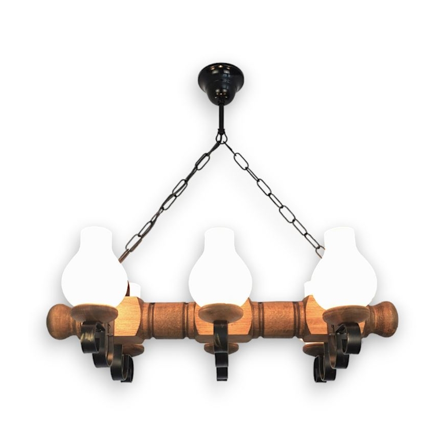 Brilagi - Lampadario a sospensione con catena RUSTIC 6xE14/40W/230V faggio