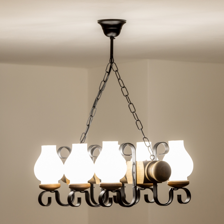 Brilagi - Lampadario a sospensione con catena RUSTIC 6xE14/40W/230V faggio