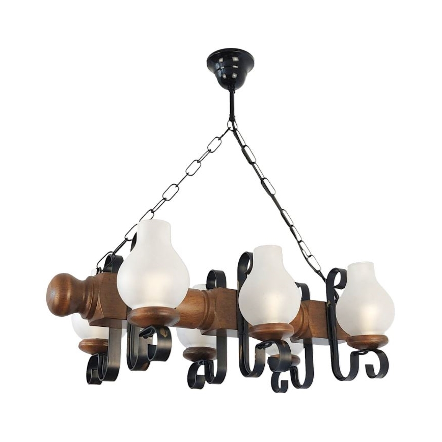 Brilagi - Lampadario a sospensione con catena RUSTIC 6xE14/40W/230V faggio/noce