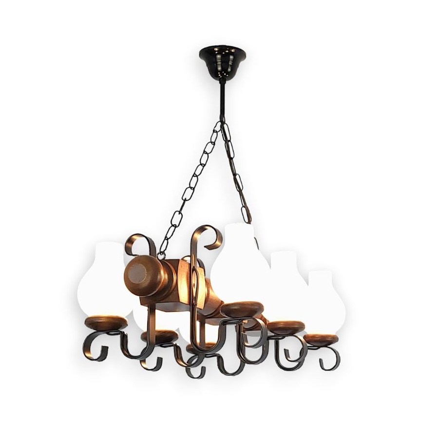 Brilagi - Lampadario a sospensione con catena RUSTIC 6xE14/40W/230V faggio/noce