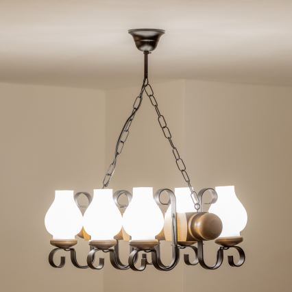 Brilagi - Lampadario a sospensione con catena RUSTIC 6xE14/40W/230V faggio/noce
