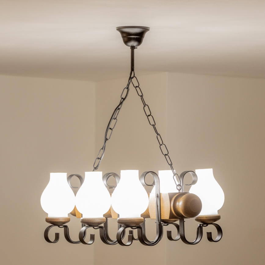 Brilagi - Lampadario a sospensione con catena RUSTIC 6xE14/40W/230V faggio/noce