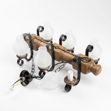 Brilagi - Lampadario a sospensione con catena RUSTIC 6xE14/40W/230V faggio/noce