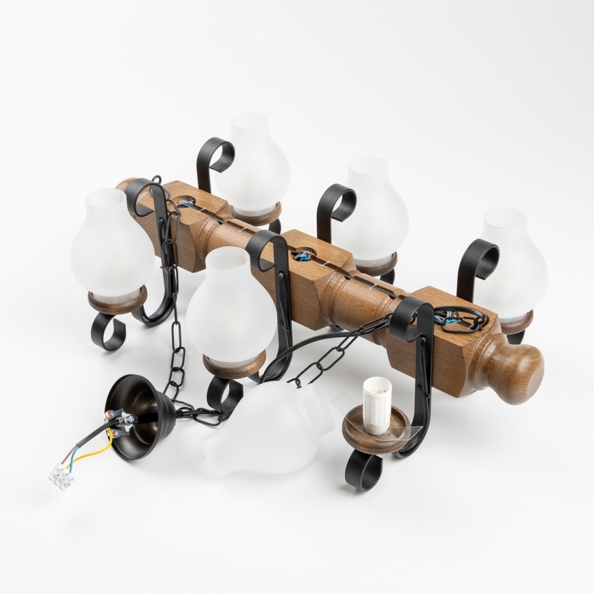 Brilagi - Lampadario a sospensione con catena RUSTIC 6xE14/40W/230V faggio/noce