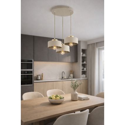Brilagi - Lampadario a sospensione con cavo 3xE27/60W/230V beige/oro