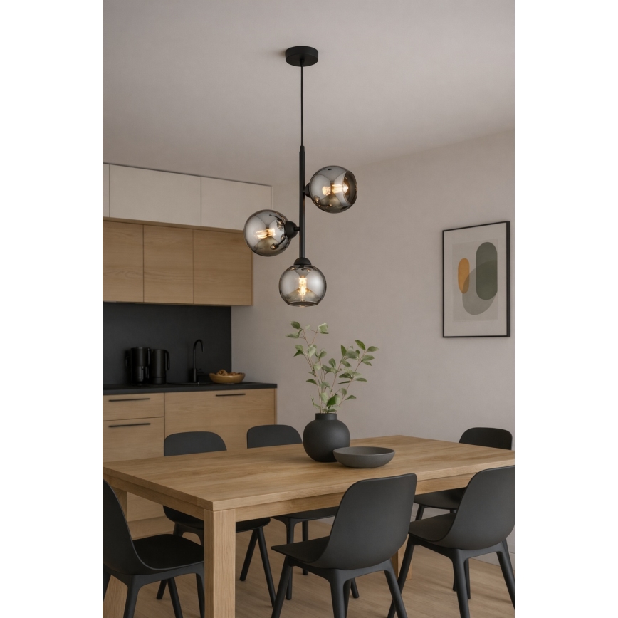 Brilagi - Lampadario a sospensione con cavo 3xE27/60W/230V nero/grigio fumé