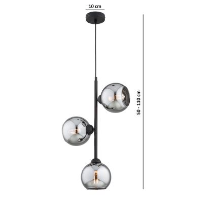 Brilagi - Lampadario a sospensione con cavo 3xE27/60W/230V nero/grigio fumé