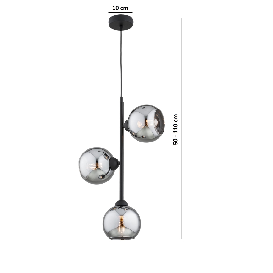 Brilagi - Lampadario a sospensione con cavo 3xE27/60W/230V nero/grigio fumé