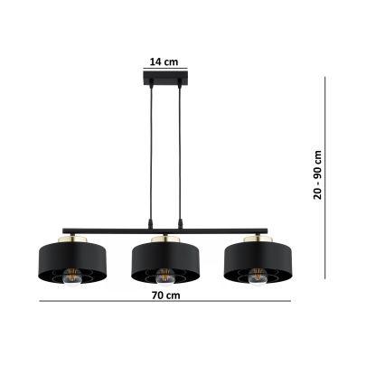 Brilagi - Lampadario a sospensione con cavo 3xE27/60W/230V nero/oro