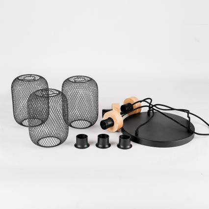 Brilagi - Lampadario a sospensione con cavo BASKLITE 3xE27/15W/230V legno/nero