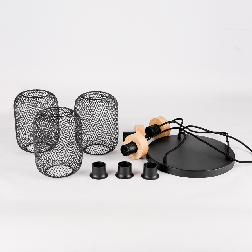 Brilagi - Lampadario a sospensione con cavo BASKLITE 3xE27/15W/230V legno/nero