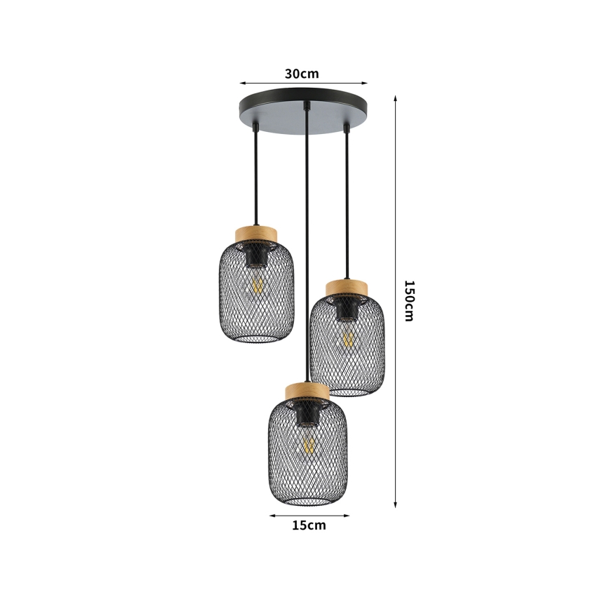 Brilagi - Lampadario a sospensione con cavo BASKLITE 3xE27/15W/230V legno/nero