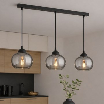 Brilagi - Lampadario a sospensione con cavo DIOR 3xE27/60W/230V nero/grigio fumé