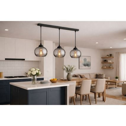 Brilagi - Lampadario a sospensione con cavo DIOR 3xE27/60W/230V nero/grigio fumé