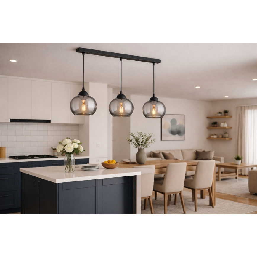 Brilagi - Lampadario a sospensione con cavo DIOR 3xE27/60W/230V nero/grigio fumé