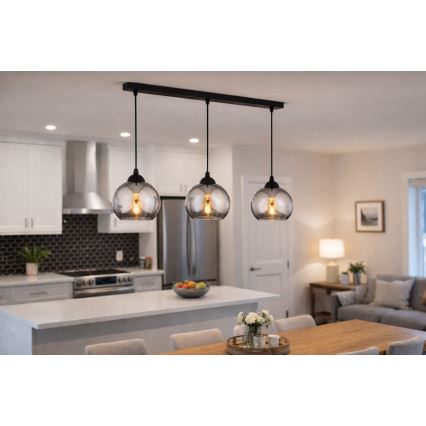 Brilagi - Lampadario a sospensione con cavo DIOR 3xE27/60W/230V nero/grigio fumé