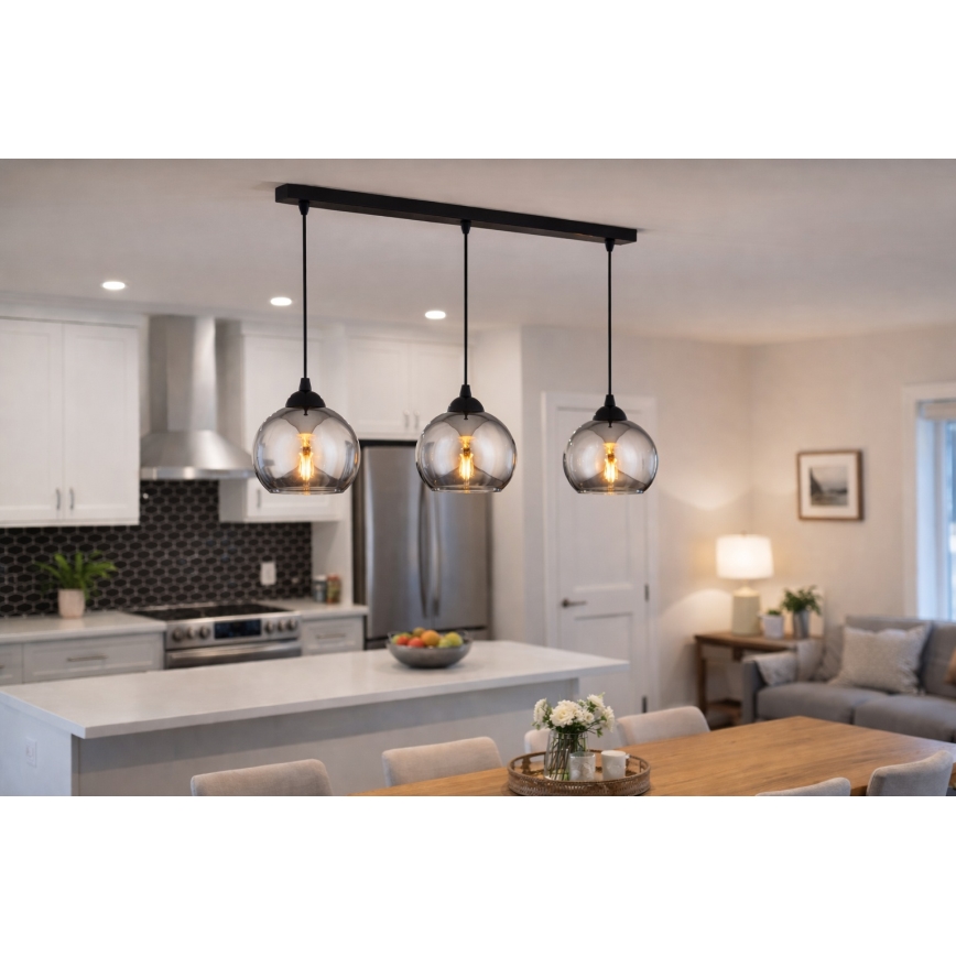 Brilagi - Lampadario a sospensione con cavo DIOR 3xE27/60W/230V nero/grigio fumé