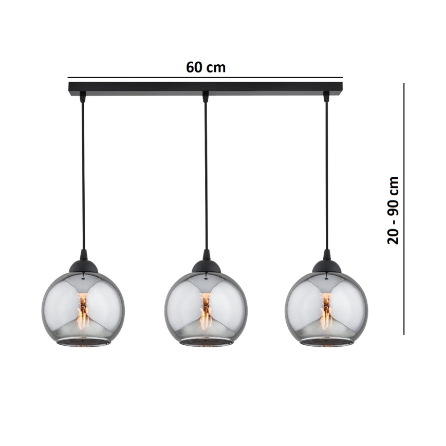 Brilagi - Lampadario a sospensione con cavo DIOR 3xE27/60W/230V nero/grigio fumé