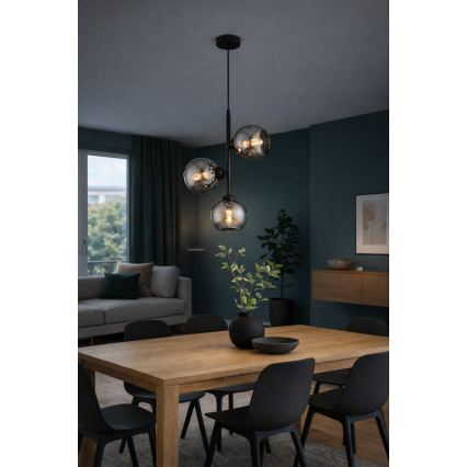Brilagi - Lampadario a sospensione con cavo DIOR 3xE27/60W/230V nero/grigio fumé