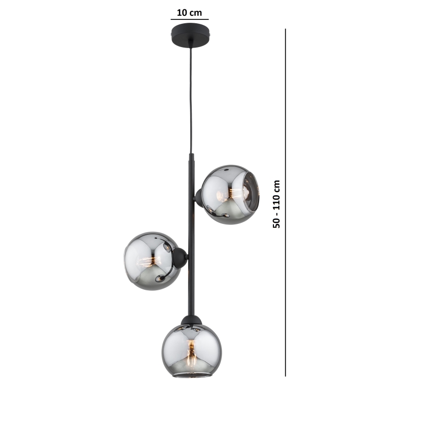 Brilagi - Lampadario a sospensione con cavo DIOR 3xE27/60W/230V nero/grigio fumé
