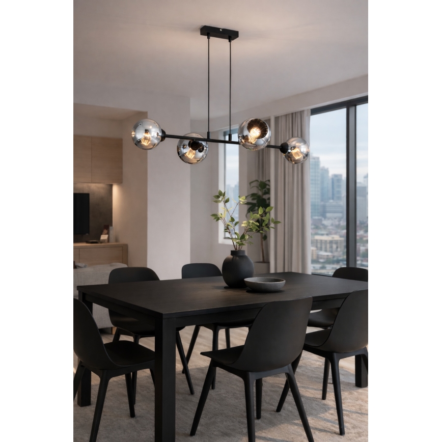Brilagi - Lampadario a sospensione con cavo DIOR 4xE27/60W/230V nero/grigio fumé