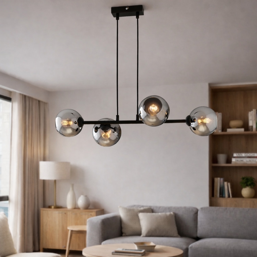 Brilagi - Lampadario a sospensione con cavo DIOR 4xE27/60W/230V nero/grigio fumé