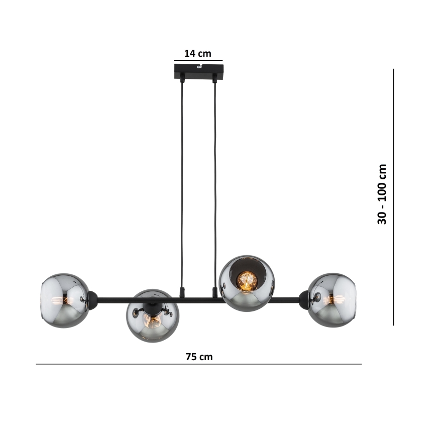 Brilagi - Lampadario a sospensione con cavo DIOR 4xE27/60W/230V nero/grigio fumé