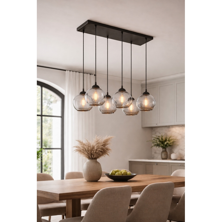Brilagi - Lampadario a sospensione con cavo DIOR 6xE27/60W/230V nero/grigio fumé