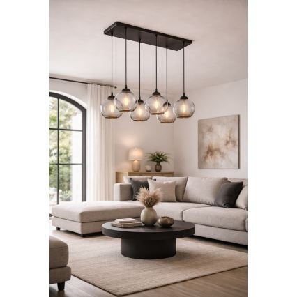 Brilagi - Lampadario a sospensione con cavo DIOR 6xE27/60W/230V nero/grigio fumé