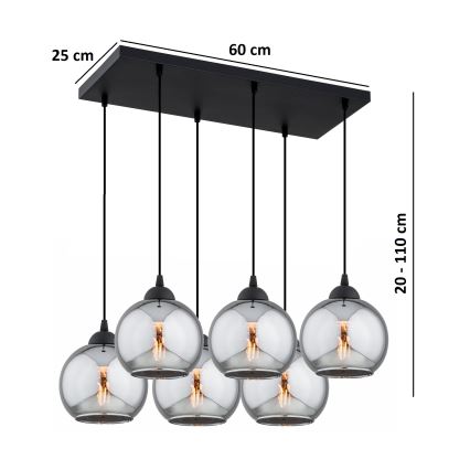 Brilagi - Lampadario a sospensione con cavo DIOR 6xE27/60W/230V nero/grigio fumé