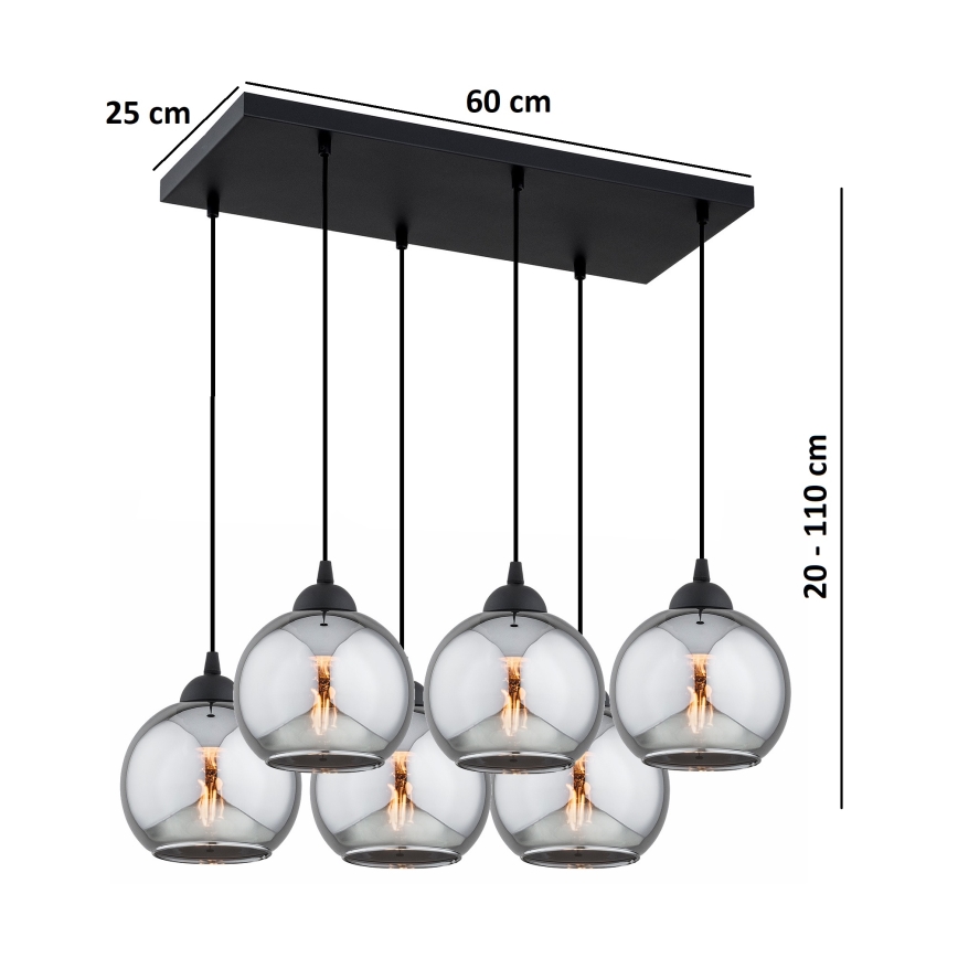 Brilagi - Lampadario a sospensione con cavo DIOR 6xE27/60W/230V nero/grigio fumé
