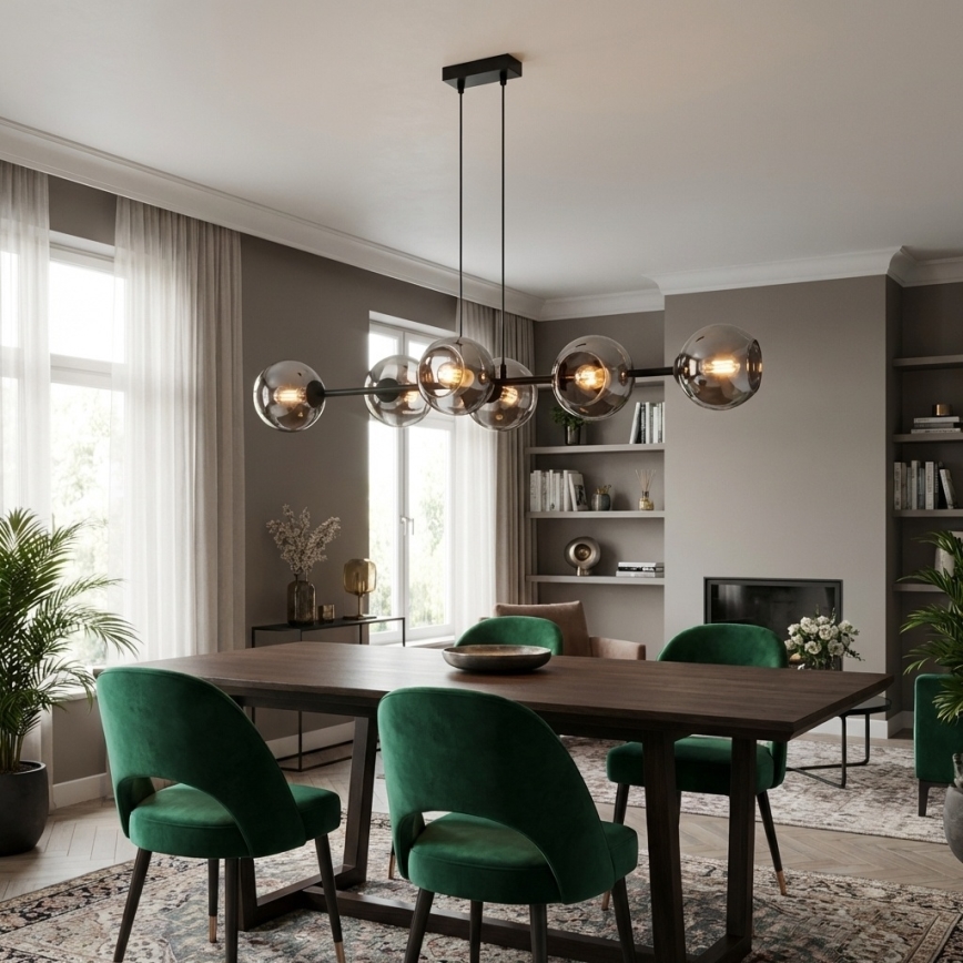 Brilagi - Lampadario a sospensione con cavo DIOR 6xE27/60W/230V nero/grigio fumo