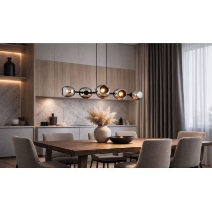 Brilagi - Lampadario a sospensione con cavo DIOR 6xE27/60W/230V nero/grigio fumo