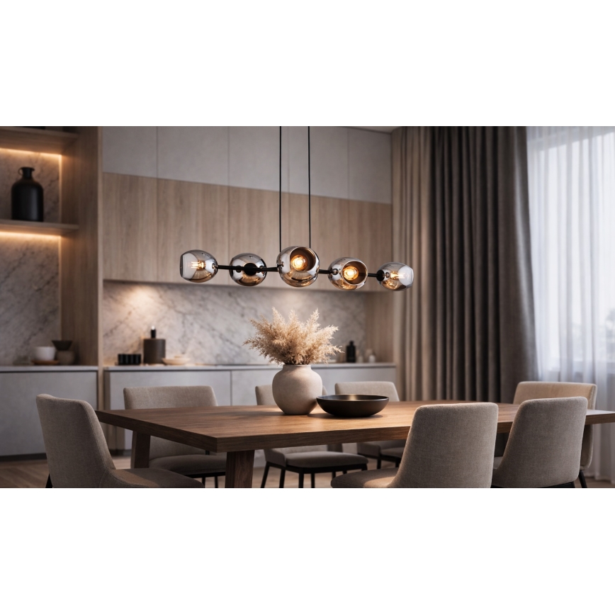 Brilagi - Lampadario a sospensione con cavo DIOR 6xE27/60W/230V nero/grigio fumo