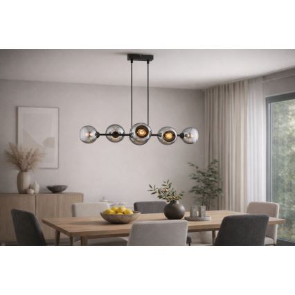 Brilagi - Lampadario a sospensione con cavo DIOR 6xE27/60W/230V nero/grigio fumo