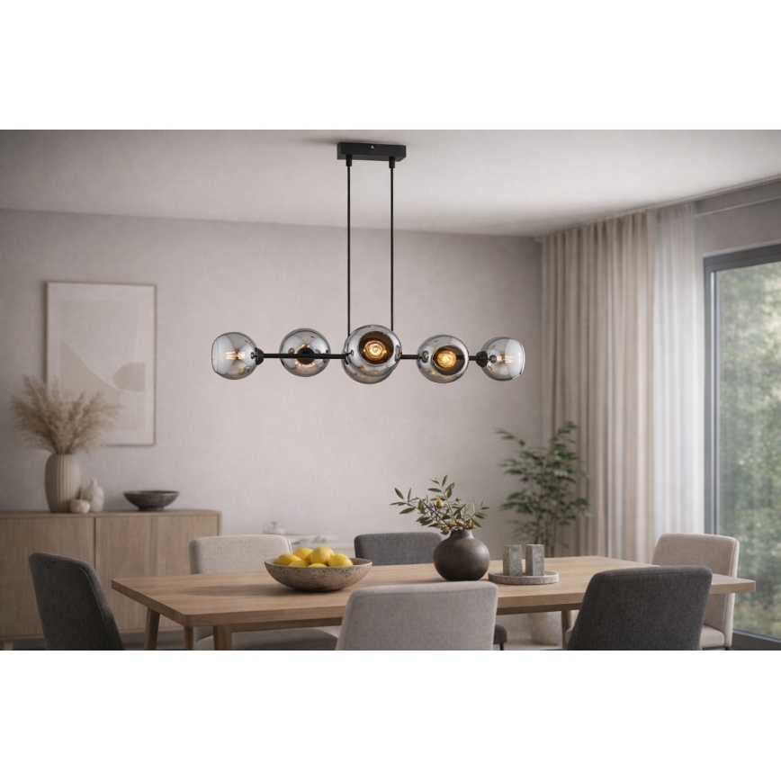 Brilagi - Lampadario a sospensione con cavo DIOR 6xE27/60W/230V nero/grigio fumo