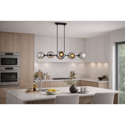 Brilagi - Lampadario a sospensione con cavo DIOR 6xE27/60W/230V nero/grigio fumo