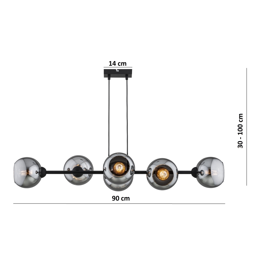 Brilagi - Lampadario a sospensione con cavo DIOR 6xE27/60W/230V nero/grigio fumo