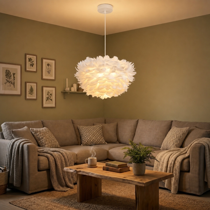 Brilagi - Lampadario a sospensione con cavo FEATHER 3xE27/40W/230V, Ø 40 cm, bianco