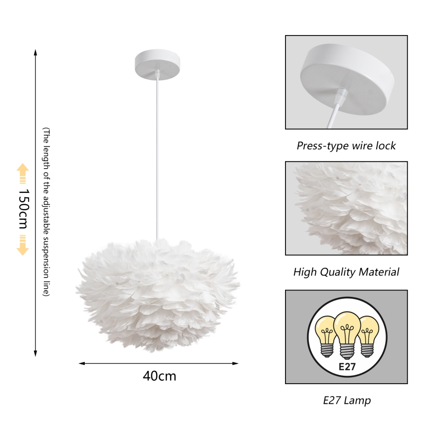 Brilagi - Lampadario a sospensione con cavo FEATHER 3xE27/40W/230V, Ø 40 cm, bianco