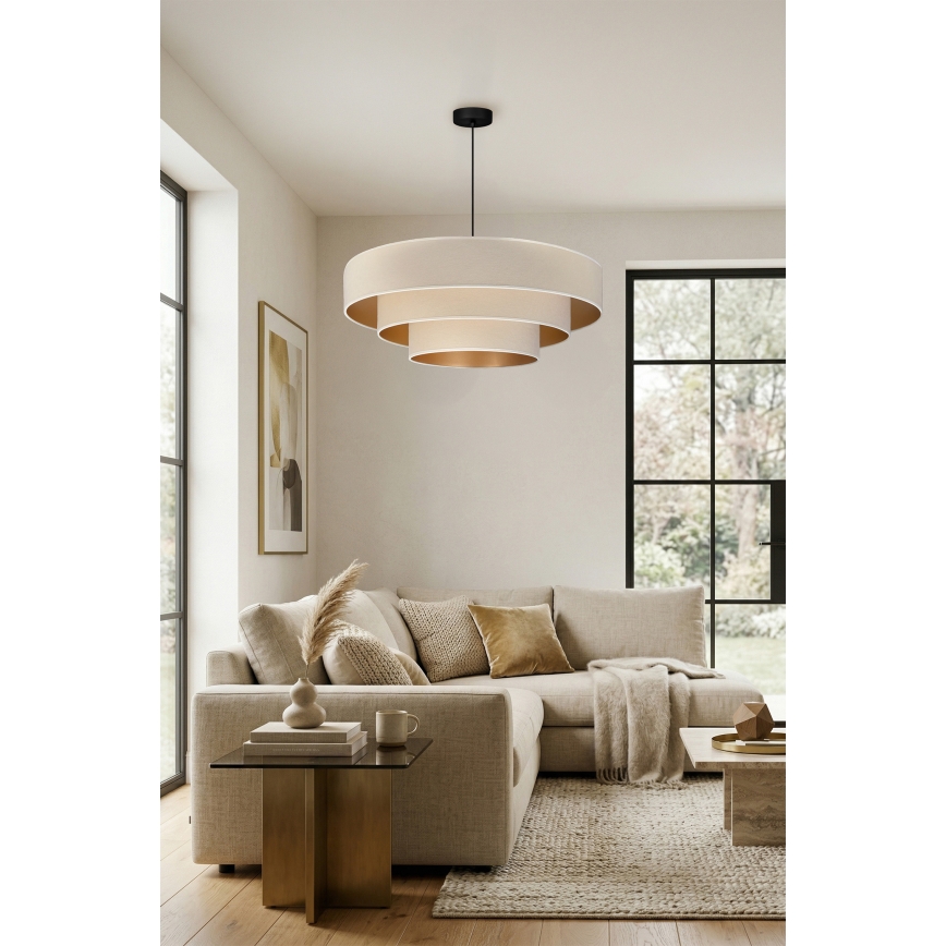 Brilagi - Lampadario a sospensione con cavo LUNETA 3xE27/60W/230V Ø 80 cm crema/oro
