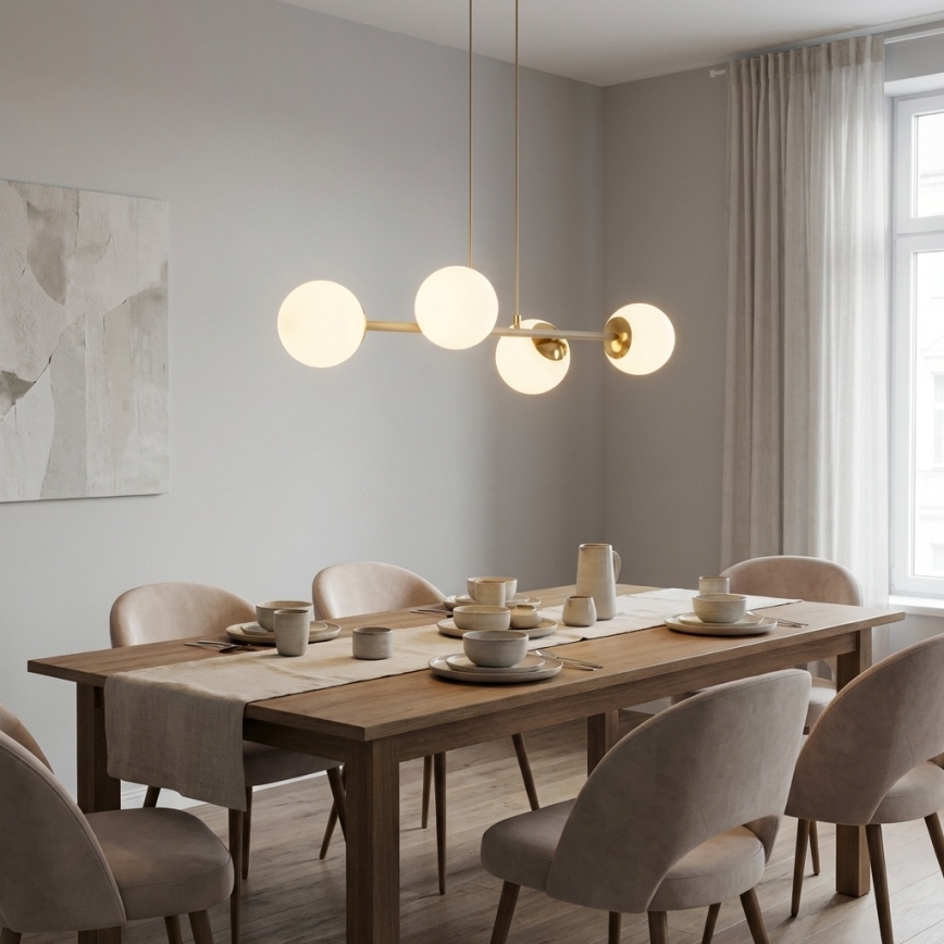 Brilagi - Lampadario a sospensione con cavo MILO ECRU 4xE27/60W/230V beige/oro