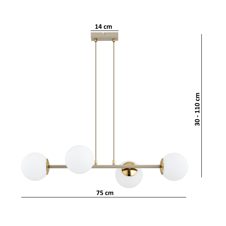 Brilagi - Lampadario a sospensione con cavo MILO ECRU 4xE27/60W/230V beige/oro