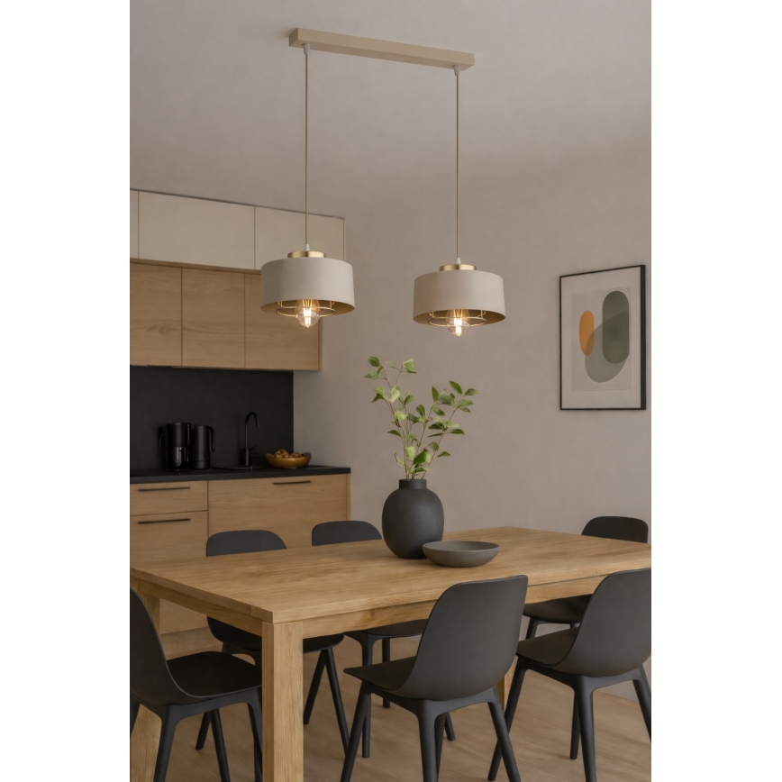 Brilagi - Lampadario a sospensione con cavo SPRING 2xE27/60W/230V beige/oro