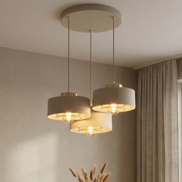 Brilagi - Lampadario a sospensione con cavo SPRING 3xE27/60W/230V beige/oro