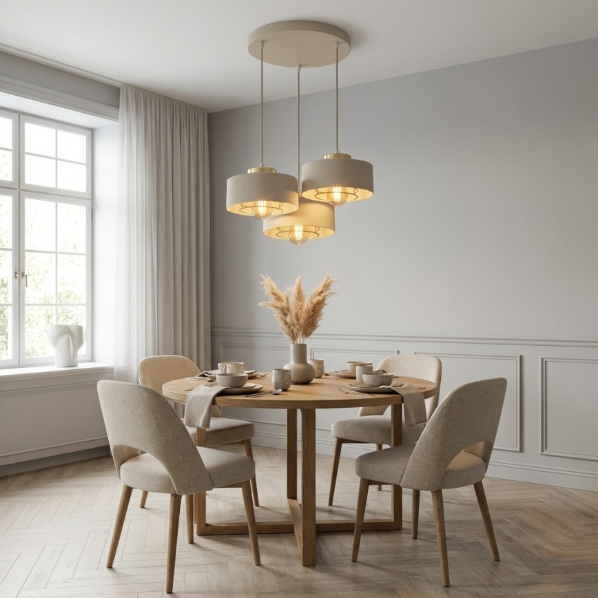 Brilagi - Lampadario a sospensione con cavo SPRING 3xE27/60W/230V beige/oro