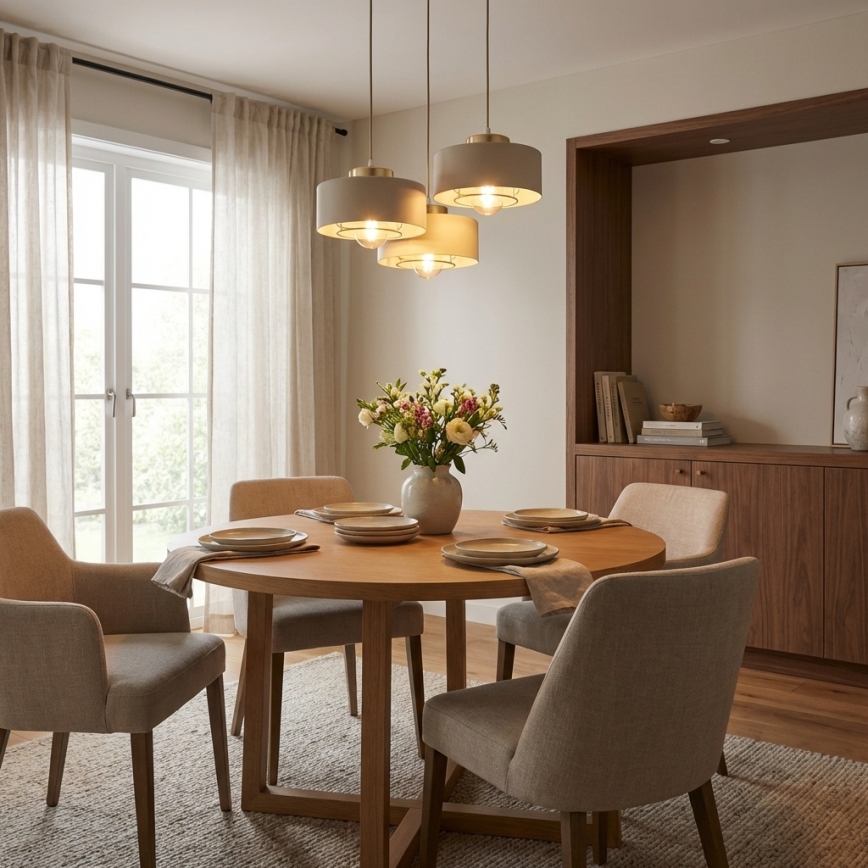 Brilagi - Lampadario a sospensione con cavo SPRING 3xE27/60W/230V beige/oro