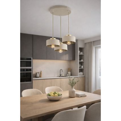 Brilagi - Lampadario a sospensione con cavo SPRING 3xE27/60W/230V beige/oro